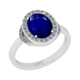 2.27 Ctw SI2/I1Blue Sapphire And Diamond 14K White Gold Engagement Halo Ring