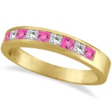 Princess Channel-Set Diamond and Pink Sapphire Ring Band 14k Yellow Gold