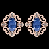 Certfied 1.72 Ctw Kyanite And Diamond I1/I2 10k Rose Gold Stud Earrings