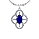 3.18 Ctw I2/I3 Blue Sapphire And Diamond 14K White Gold Necklace