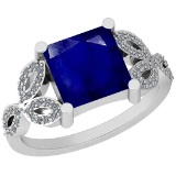 1.70 Ctw SI2/I1 Blue Sapphire And Diamond 14K White Gold Ring