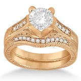 Antique style Style Engagement Ring and Matching Wedding Band in 14k Rose Gold 1.50 CTW