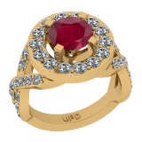 3.80 Ctw SI2/I1Ruby And Diamond 14K Yellow Gold Cocktail Engagement Ring