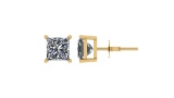 Certified 1 CTW Princess Diamond Stud Earrings H/SI2 In 14K Yellow Gold