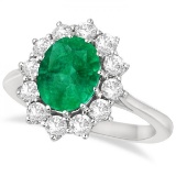 Oval Emerald and Diamond Ring 14k White Gold 3.60ctw