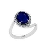 2.80 Ctw I2/I3 Blue Sapphire And Diamond 14K White Gold Engagement Halo Ring