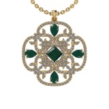Certified 2.08 Ctw SI2/I1 Emerald And Diamond 14K Yellow Gold Necklace