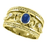 Oval Blue Sapphire and Diamond Byzantine Ring 14k Yellow Gold 0.73ctw