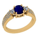 1.52 Ctw SI2/I1 Blue Sapphire And Diamond 14K Yellow Gold Anniversary Ring