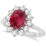 Oval Ruby and Diamond Ring 14k White Gold 3.60ctw