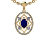 1.12 Ctw SI2/I1 Blue Sapphire And Diamond 14K Yellow Gold Pendant