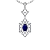 3.25 Ctw SI2/I1 Blue Sapphire And Diamond 14K White Gold Pendant