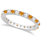 Diamond and Citrine Eternity Ring Guard Band 14K White Gold 1.00 ctw