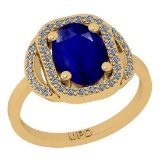 2.32 Ctw SI2/I1 Blue Sapphire And Diamond 14K Yellow Gold Engagement Ring