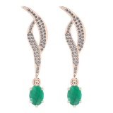 Certified 1.51 Ctw SI2/I1 Emerald And Diamond 14K Rose Gold Earrings