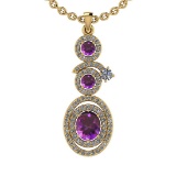 1.45 Ctw I2/I3 Amethyst And Diamond 10K Yellow Gold Halo Pendant