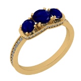 1.20 Ctw SI2/I1 Blue Sapphire And Diamond 14K Yellow Gold three Stone Ring