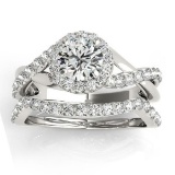 Diamond Twisted Halo Engagement Ring Setting and Band 18k Platinum 1.53ctw