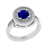 1.14 Ctw SI2/I1Blue Sapphire And Diamond 14K White Gold Engagement Halo Ring
