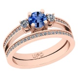 0.83 Ctw I2/I3 sapphire And Diamond 14K Rose Gold Wedding Set Ring