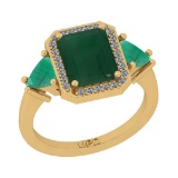 3.49 Ctw SI2/I1 Emerald And Diamond 14K Yellow Gold Ring