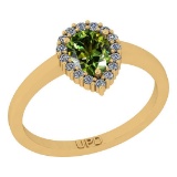 0.70 Ctw I2/I3 Green Sapphire And Diamond 10K Yellow Gold Engagement Ring