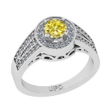 0.85 Ctw I2/I3 Treated Fancy Yellow And White Diamond 10K White Gold Engagement Halo Ring