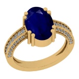 2.35 Ctw SI2/I1 Blue Sapphire And Diamond 14K Yellow Gold Ring