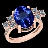 6.47 Ctw VS/SI1 Tanzanite And Diamond 10K Rose Gold Vintage Style Ring