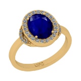 2.27 Ctw SI2/I1Blue Sapphire And Diamond 14K Yellow Gold Engagement Halo Ring