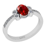 0.90 Ctw I2/I3 Red Sapphire And Diamond 14K White Gold Ring