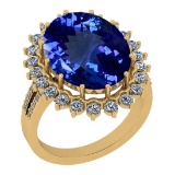 9.27 Ctw VS/SI1 Tanzanite And Diamond 18K Yellow Gold Victorian Style Engagement Halo Ring