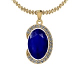 4.38 Ctw I2/I3 Blue Sapphire And Diamond 14K Yellow Gold Necklace