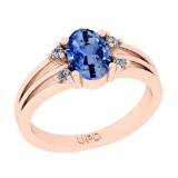 1.35 Ctw I2/I3 sapphire And Diamond 14K Rose Gold Promises Ring