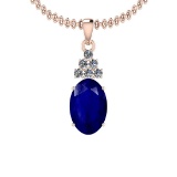 5.26 Ctw I2/I3 Blue Sapphire And Diamond 14K Rose Gold Necklace