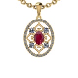Certified 1.12 Ctw SI2/I1 Ruby And Diamond 14K Yellow Gold Necklace