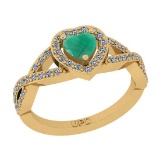 0.90 Ctw SI2/I1 Emerald And Diamond 14K Yellow Gold Engagement Ring