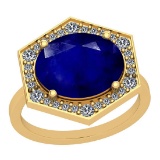 4.22 Ctw I2/I3 Blue Sapphire And Diamond 14K Yellow Gold Ring
