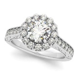 Diamond Halo Flower Engagement Ring in 14k White Gold 2.00ctw