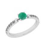 0.80 Ctw SI2/I1 Emerald And Diamond 14K White Gold Engagement Ring