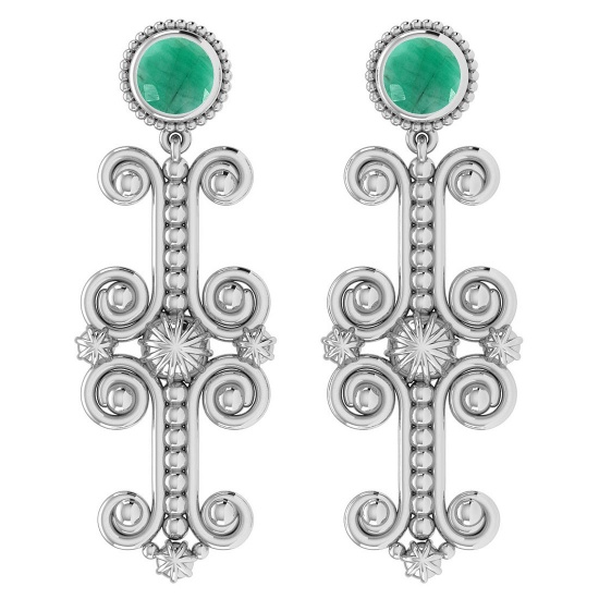 1.68 Ctw Emerald 14K White Gold Earrings
