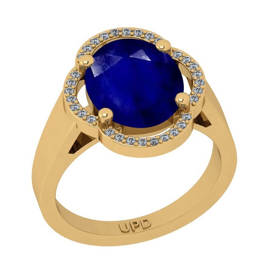 3.16 Ctw SI2/I1 Blue Sapphire And Diamond 14K Yellow Gold Engagement Ring