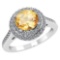 Certified 2.52 CTW Genuine Citrine And Diamond 14K White Gold Ring