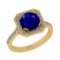 2.41 Ctw SI2/I1Blue Sapphire And Diamond 14K Yellow Gold Cocktail Engagement Ring