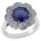 4.42 Ctw SI2/I1 Blue Sapphire And Diamond 14K White Gold Rings