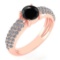 Certified 1.57 Ctw SI2/I1 Treated Fancy Black And White Diamond 14K Rose Gold Vintage Style Ring