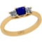 1.55 Ctw SI2/I1 Blue Sapphire And Diamond 14K Yellow Gold three Stone Ring