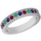 Certified 0.98 Ctw Multi Emerald,Ruby,Sapphire 14K White Gold Filigree Style Band Ring