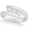 Three Stone Diamond Journey Ring Tension Set 14K White Gold 0.60ctw