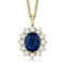 Oval Blue Sapphire and Diamond Pendant Necklace 14k Yellow Gold 3.60ctw